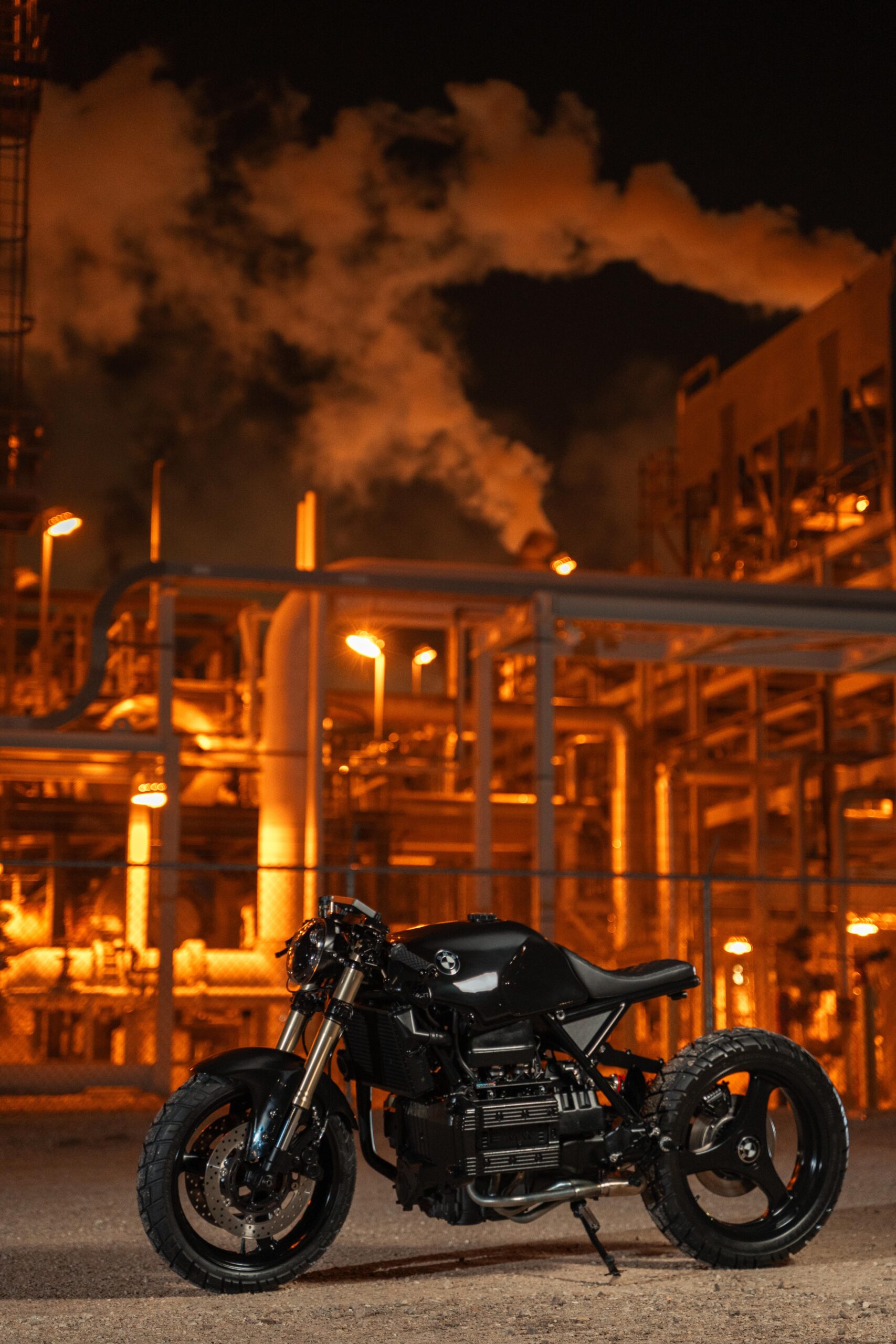 Jet black BMW K75 café racer side profile